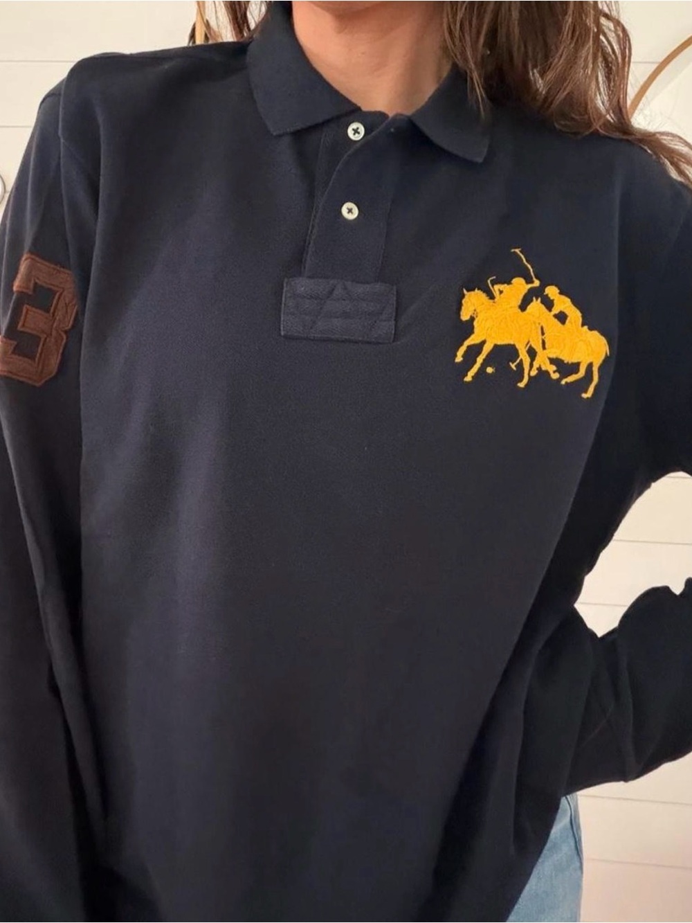 Polo Ralph Lauren Big Pony 3 Rugby Shirt Men’s XL Navy Yellow Custom Fit - Picture 3 of 8